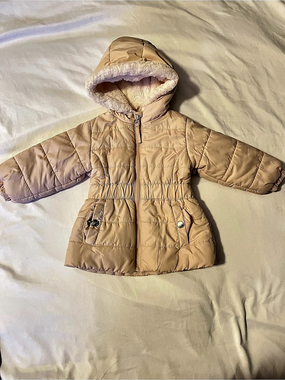 Jessica Simpson baby girl winter puffer coat blush pink hooded jacket size 18 mo